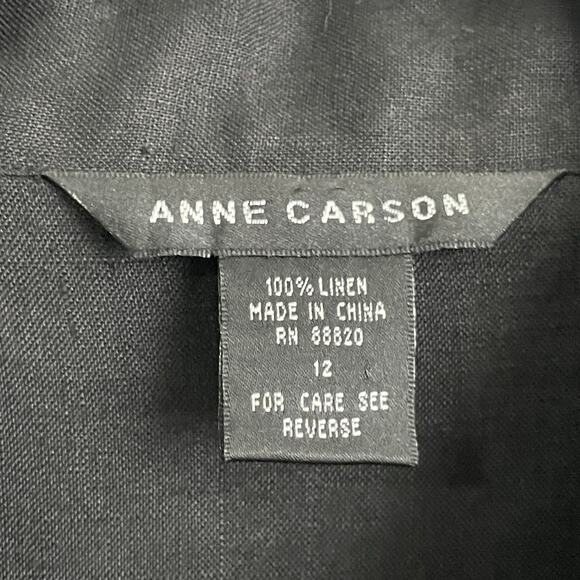 Vintage XL 100% linen coastal summer boho chic floral black Anne Carson button - Picture 4 of 7